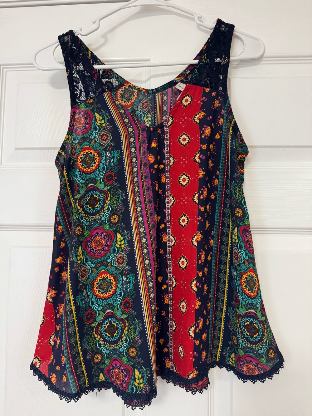 Belle Du Jour Navy Floral Paisley Print Top